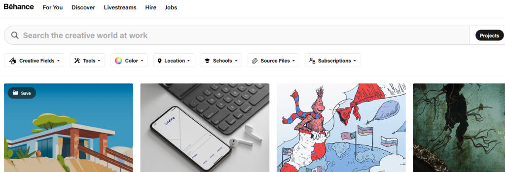homepage of behance.com