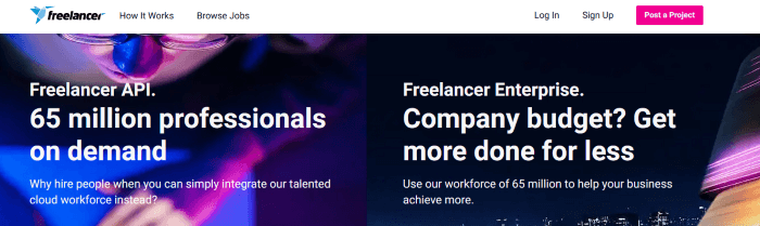 home page of freelancer.com