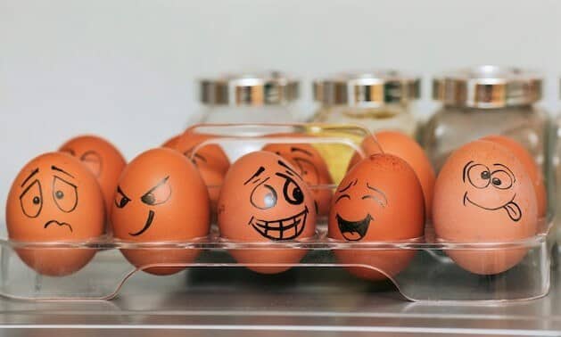 Eggs painted with different feelings' expressions