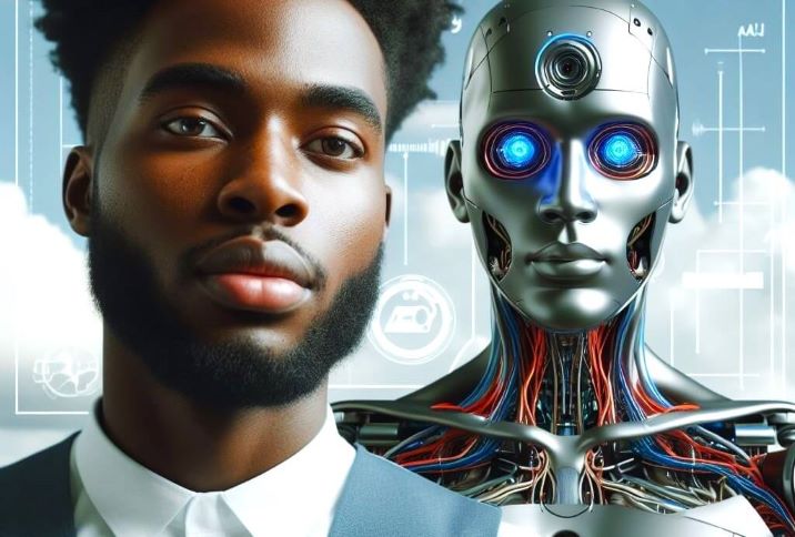 a young black man and a robot