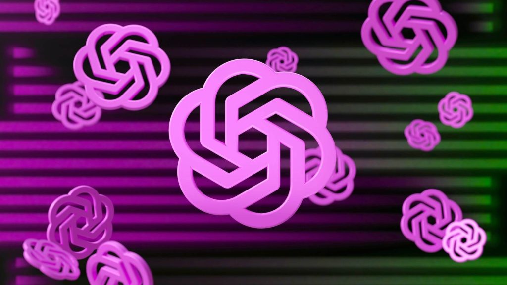 Open AI logo on violet and green background