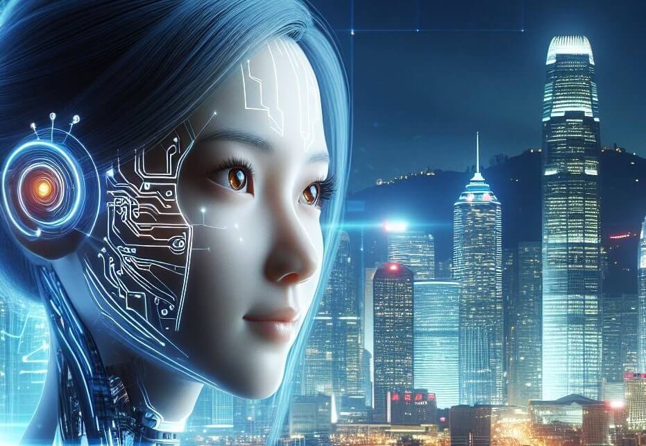 An image of a young asian lady watching the landscape of a city