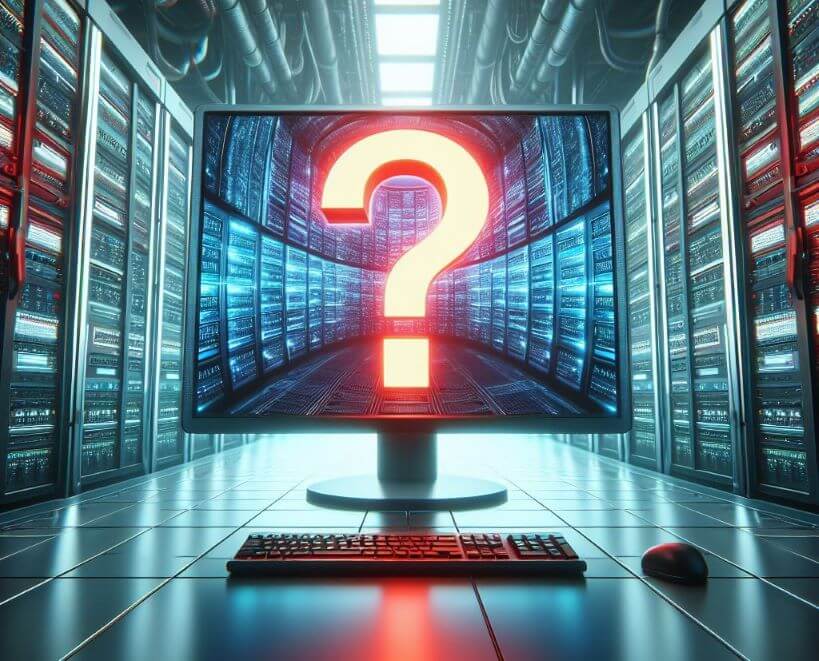 a PC onitor showing a question mark