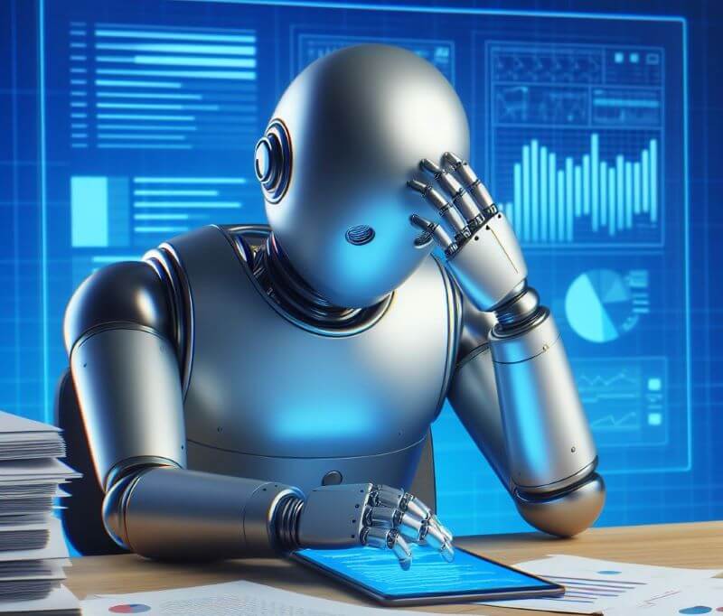 An android robot scratching his head