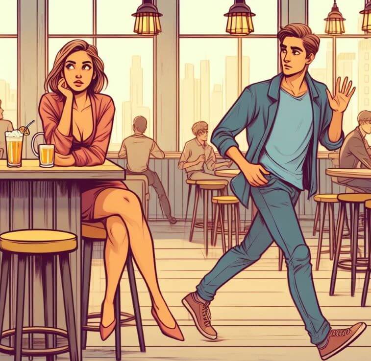 a guy walking awaz from a woman
