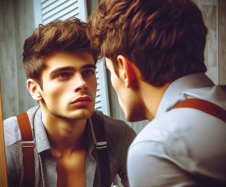 a guy looking at himself in a mirror